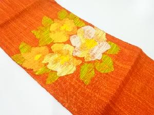 手織り真綿紬草花模様織出し名古屋帯